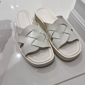 Pilcro Cream Woven Slide Sandals Anthropologie